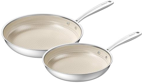 Redchef Ceramic Nonstick Frying Pan Set 24 28 cm, Hybrid Tri-Ply Stainless Steel Ceramic Skillet, Non Toxic,Dishwasher Safe, Oven Safe, PFAS PFOA & PTFE Free