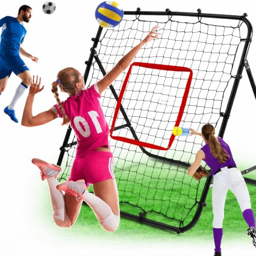 Volleyball Rebounder Net with 6 Adjustable Angles - Steel Frame Football Rebounder for Soccer Baseball Softball Lacrosse - Volleyball Bounce Back Net for Backyard Hitting Serving Passing Practice