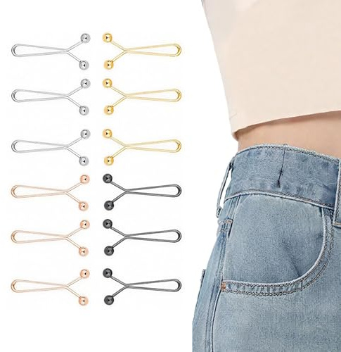 LianSinGo 12PCS No-Sew Jeans Waist Tightener, Adjustable Pants Button Pins for Loose Waistbands, Reusable Waist Tightening Clips for Jeans, Trousers & Skirts