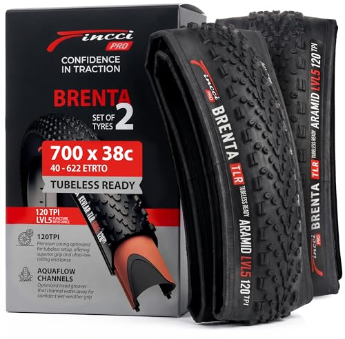 Fincci Cubierta 700x38c Rigida 40-622 Plegable Tubeless 120TPI Antipinchazo | Cubierta Bicicleta 700 x 38 con Protección Antipinchazos de Aramida de 1 mm y Presión de 50-80 PSI para Cubiertas 700x38