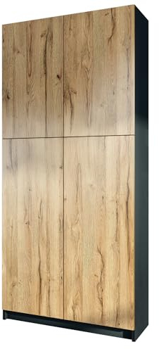 InnoFurn Aktenschrank Elona M1, Büroschrank mit Soft-Close & Push-to-Open, Aufbewahrungschrank, Büro, Home Office. Wohnzimer, Schwarz/Eiche Evoke (82 x 184 x 37 cm)