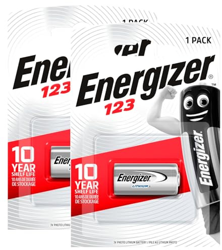 2 x Energizer 123 Lithium 3 V CR123 Batteries for Cameras Cameras Digital Camcorders Home Automation and Smoke Detectors Long Lasting Keep Charge 10 Years