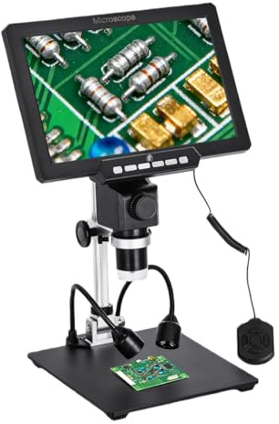 PUSOKEI Microscopio Digital para Adultos de 10,1 Pulgadas, Microscopio Electrónico HD de 2000X 12MP con Luces de Relleno LED, Enfoque Manual, Distancia Focal de 10-130 Mm, Vista de PC,
