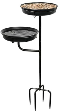 Yiohejy Vasca da bagno per uccelli, vassoio per mangiatoia in metallo | con base a 4 rebbi da giardino per vaschetta per uccelli, per giardino, cortile, patio, terrazza, padiglione, prato, decorazione