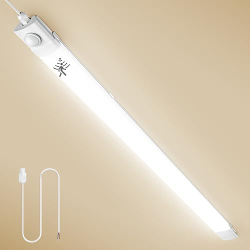 wowspeed LED Feuchtraumleuchte 120CM mit Bewegungsmelder 40W 4400LM Feuchtraumlampe 4500K, IP65 Wasserdicht Kellerleuchte, LED Werkstatt Deckenleuchte für Keller, Garage, Lager, Büro 1 Stück
