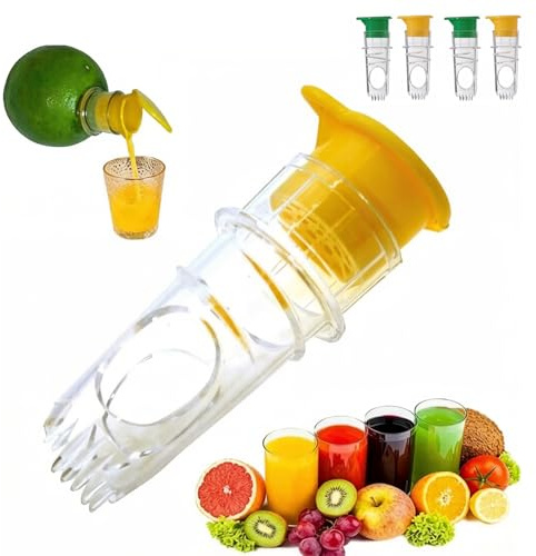 Manual Citrus Juicer, 4-Pack Handheld Lemon Lime Squeezer & Orange Press | Portable Fruit Juicer, With Lid, Pulp-Free Cocktails, Compact Citrus Reamer