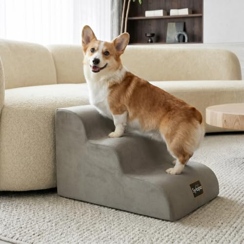 Sytopia Dog Steps for Small Dogs, High-Density Foam Pet Stairs for Sofa & Bed, Anti-Slip Base, Machine-Washable Cover, Supports up to 27kg, 57x40x40cm