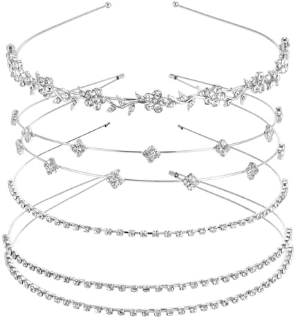 4 Stück Bride Haarreif Hochzeit, Glitzer Haarreif Damen Braut, Sliber Strass Stirnbänder, Kristall Haarband für Damen Mädchen Hochzeit, Tanz, Party, Bühne, Alltag
