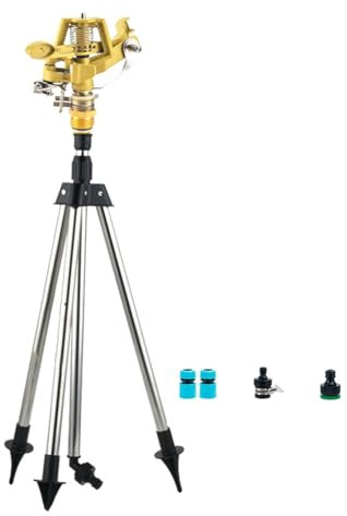 BEAZOOM Robuster Metall-Stativ-Sprinkler, Grad automatische Drehbewässerung, Rasen und Garten, verstellbare Höhe 55,9 - 89,9 cm, mit 4 Sprüheinstellungen