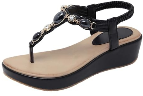 Générique Sandales femmes scintillantes à brides T pour été glamour confortable élégantes estivales chaussures mode décontractées (Black, 37)