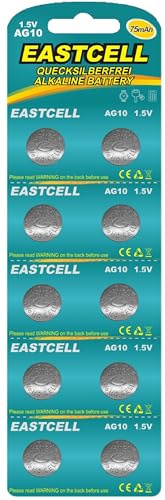 EASTCELL AG10 LR1130 LR54 389A 1,5V Alkaline, 10 Stück für Elektronik | 10 EASTCELL AG10: 1,5V, Alkaline; für Uhren, Taschenrechner, Spielzeuge.
