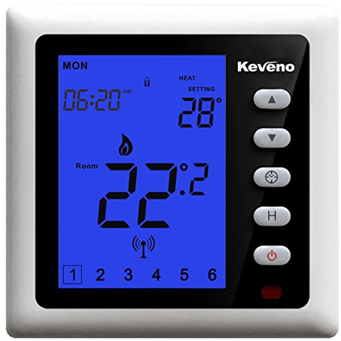 Keveno T302EBB Underfloor Heating Thermostat with 4/6 Events Programmable per day for Electric Heating System (Blue Backlight) Powered by AC220V