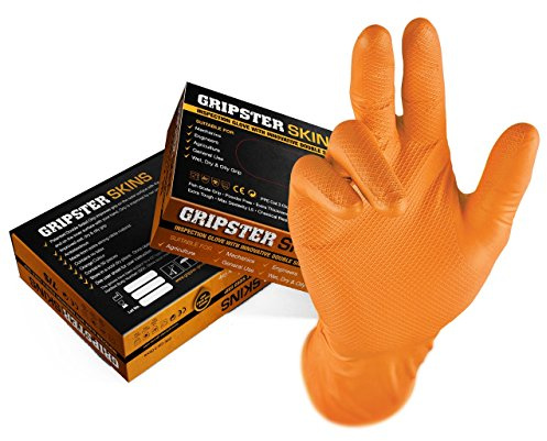 Gripster Skins Extra Tough Nitrile Disposable Gloves - 50 Pack / 25 Pairs - (Small/Size 8, Medium)
