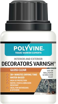 Polyvine Decorators Varnish Gloss – Water Resistant Clear Varnish with UV Protection - Seals and Protects Emulsion, Acrylic Paint, Wallpaper, Wood, Furniture, Plaster & Fabric, 100ml