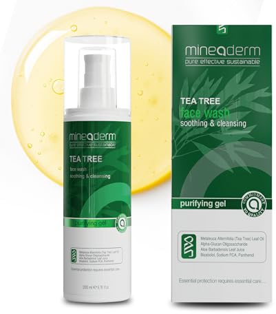 Mineaderm Tea Tree tvättgel med teeträdolja och aloe vera – djuprengöring för fet och akne hud – reglerar sebum och återfuktar – 200 ml