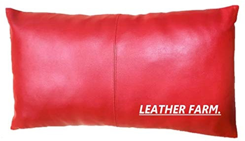 LEATHER FARM Dicker Echtleder-Kissenbezug, rot, dekorativ, für Sofakissen, roter Leder-Kissenbezug, einfarbig, 50,8 x 66 cm