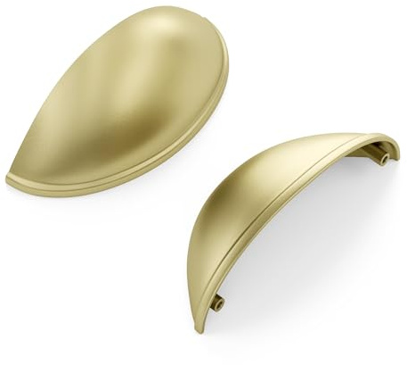 Goldenwarm 6 Pack Gold Kitchen Handles Brushed Brass, Cup Gold Kitchen Cupboard Handles Zinc Alloy, 76mm Hole Centers