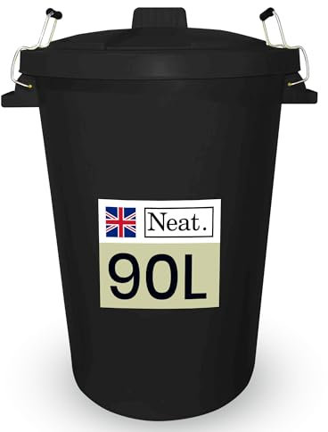 90L Garden Bin - Black Outdoor Dustbin with Lid - Durable Plastic Rubbish Container for Outside
