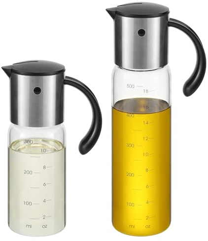 Vucchini Large Olive Oil Dispenser Bottle Kitchen | Cooking Oil Dispenser Auto Flip Soy Sauce Container -Stainless Steel Leakproof Vinegar Glass Cruet (10 oz and 17 oz Set)