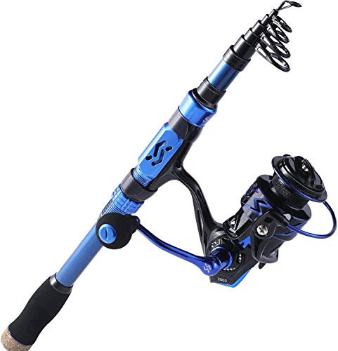 Sougayilang Angelrute Reel Combos, 24Ton Kohlefaser, tragbare teleskopische Angelstange für Reisen mit Spinnrollen für Salzwasser Süßwasser 2.1B