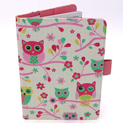 Protège Carnet De Santé Pour Bébé – Motif Hiboux – Format A5 15x21 cm – Rabats Pour Ranger Les Ordonnances