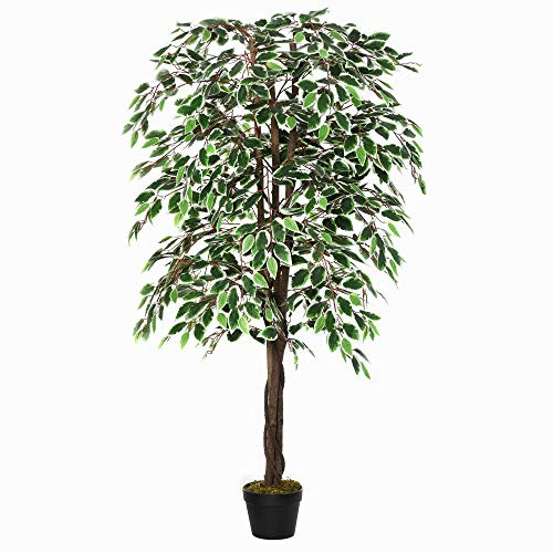 Outsunny 160cm/5.2FT Artificial Ficus Silk Tree, Nursery Pot, Fake Plant | Decorative, Indoor Outdoor Décor