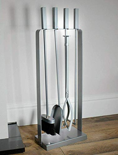 Garden Mile - Set di attrezzi per camino, stile vintage, per il tuo camino, in caso di combustione di carbone, legna o bricchette 4 pezzi quadrati contemporanei