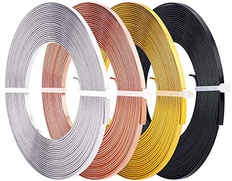BENECREAT 20m Filo Piatto in Alluminio 4 Colori (3mm di Larghezza) Filo Flessibile per Smussatura, Anello per Orecchino di Gioielli 5m / Rotolo