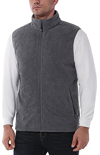 33,000ft Chaleco de forro polar para hombre, cuello alto, ultraligero, para exteriores, sin mangas, chaqueta de forro polar, con bolsillos, cremallera, XL