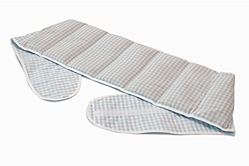 Wärmegürtel Traubenkernkissen zum Umbinden - Gürtel mit Klettverschluss - ca. 135cm - 7-Kammer Wärmekissen XXL Körnerkissen - Bio-Stoff hellblau-weiß