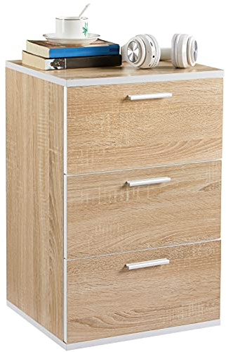 Yaheetech Mesitas de Noche Blancas 40x35x60cm | Mesilla de Noche con 3 Cajones de Madera para Dormitorio Salón Roble Claro