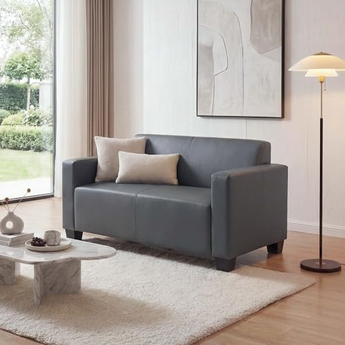 Mendler 2er Sofa Couch Lyon Kunstleder - dunkelgrau | Loungesofa