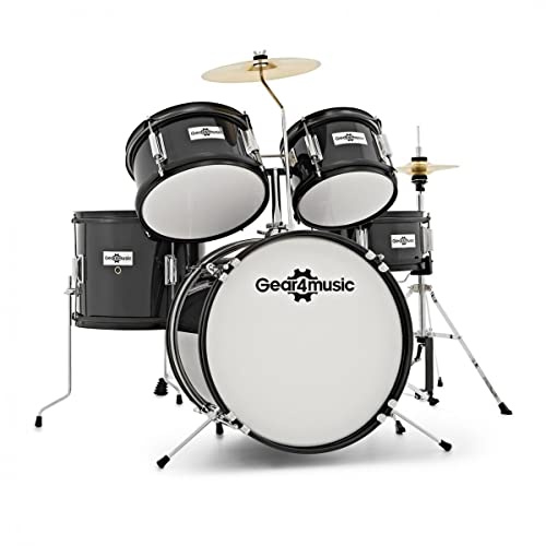 Black Acoustic Junior Batterie 5-Piece Kid Drum Set for Kids Age 5-10 with Snare, Bass, Tom, Cymbals