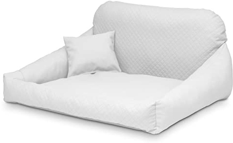 Juelle Hundebett aus Kunstleder Kuscheliges Hundekissen, Hundebett Kuschelig Weich und Elegant Hundesofa, Steppfront Hektor M-XL (L: 100x80cm, Weiß)