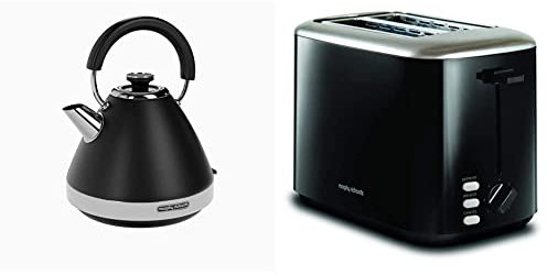 Morphy Richards 100131 Venture Pyramid Kettle Black & 222064 Black Equip 2 Slice Stainless Steel Toaster, 800 W, Black