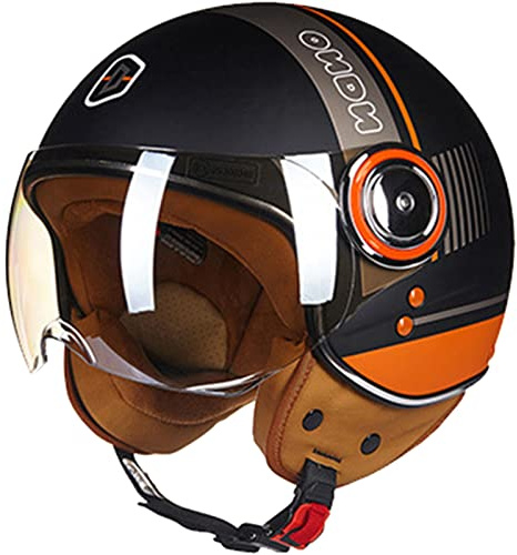 Vintage Motorradhelm, Erwachsenen Öffnen Motorrad Helm, Classic Harley Jethelm Mit Visier Herren Frauen ECE Zertifiziert für Roller Scooter Moped Cruiser Chopper SturzHelm - Komfort Innenfutter