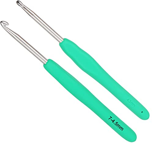Coopay virknål 4,5 mm 2-pack, solida metallkrokar UK-storlek, ergonomiska mjuka handtag för artritiska händer, lätta nybörjare och proffs (COOPAYGZY00649)