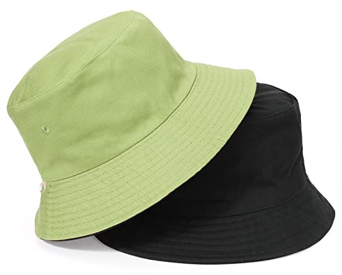 TAGVO XXL Reversibel Fiskarhatt, Vikbar Bomull Solhatt, Män Kvinnor Sommar UV Bucket Hat För Utomhusstrand 60-66cm, Svart-Grön, L