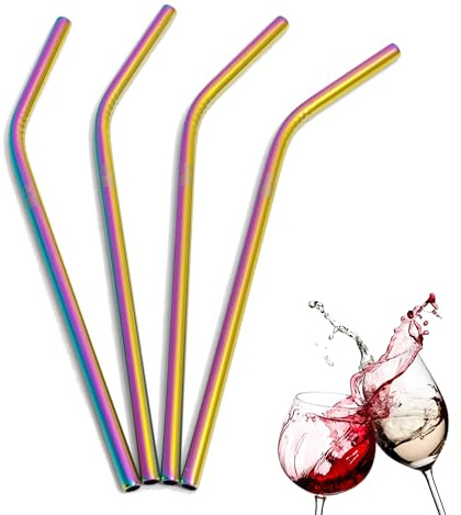 Glamified, Needs 4 x Reusable Colourful Drinking Bent Metal Straw (Rainbow (Bent))