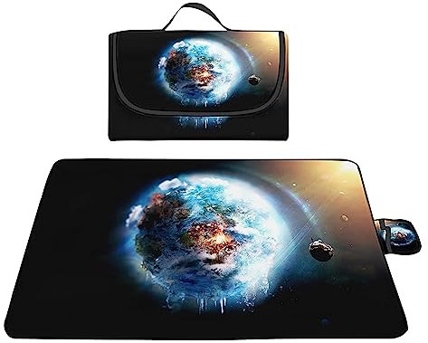 TengYuer Picknickdecke 180x200cm Stranddecke Wasserdicht Sandfrei Isoliert Faltbar Strandmatte mit Tragegriff Outdoor Campingdecke XXL für Camping Parks Strände Picknick Blaue Erde