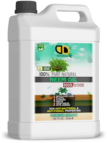 Neem Oil Premium 100% Pure Multi-Use Oil for Hair, Nail Oil, Eyebrow Oil & Scalp Oil for Hair Growth, Garden - Plants - Home & More (5 Liter)