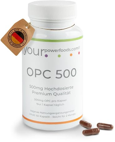 OPC Traubenkernextrakt - 60 Kapseln - 500mg OPC, NUR eine Kapsel täglich - Laborgeprüftes OPC aus französischen Weintrauben - OPC - Vegan, in Deutschland produziert