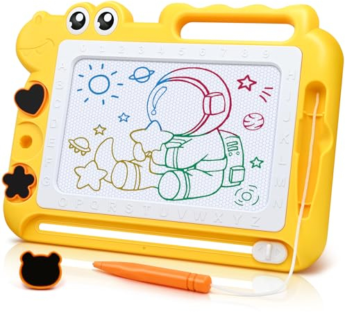 Dinosaurier Maltafel Zaubertafel Kinderspiele ab 2 3 4 5 Jahre Geschenk Mädchen Jungen, Bunt Magnetische Zeichenbrett Lernspielzeug ab 2-7 Jahre, Magnettafel Reisegröße Kinder Spielzeug (Gelb)