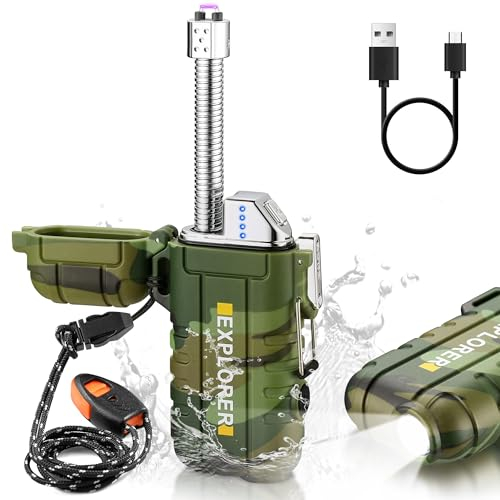 Bistfy Accendino Elettrico 360° Flessibile Accendino USB Ricaricabile, TIPO C Accendino al Plasma Antivento e Impermeabile Senza Fiamma per Candela Aromaterapia Campeggio BBQ (Torcia verde mimetico)