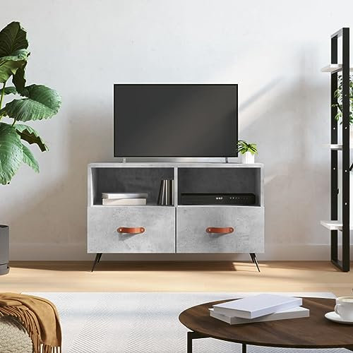 Homgoday Mueble de TV de hormigón gris 80 x 36 x 50 cm, madera de ingeniería, centro de entretenimiento, mueble de TV, aparador para sala de estar, armario de almacenamiento de medios 143