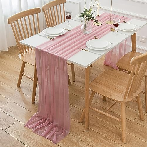 AOKSUNOVA Tischläufer Chiffon Altrosa 75cm x 3m Tüll TischLäufer Hochzeit für Geburtstage Kommunion