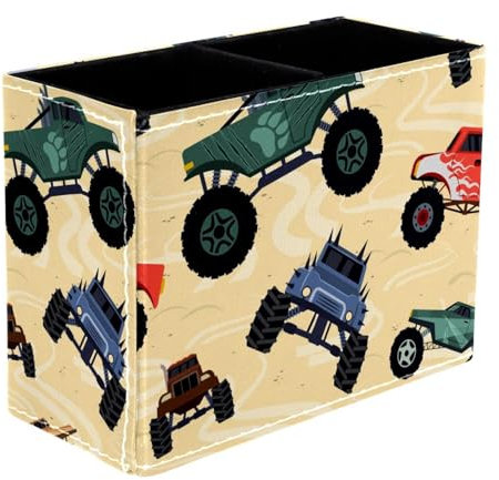 VAPOKF Monster Trucks Auto Stifthalter für Schreibtisch, 2 Fächer Stifteköcher Stiftehalter Make-up Pinsel Aufbewahrung Desktop Schreibwaren Supplies Organizer für Home Office