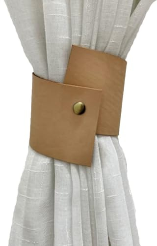 Yurosiay 2 stycken lädergardin gardinomtag klassisk PU-läder gardinhållare fri borrning gardin holdbacks gardinspänne vintage läder gardinhållare gardin gardinomtag rep beige 35 x 8 cm