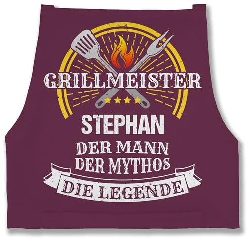 Geschenk mit Namen personalisiert by Shirtracer - Schürze - Grillschürze Herren Männer - Grillmeister Mythos Die Legende mit Name I Vatertag I Geburtstag I Lustig Geschenk Witzig Grillen
