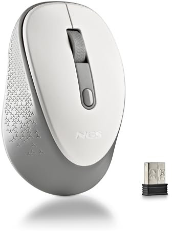 NGS Dew White – Ratón Óptico Inalámbrico, Ratón Ergonómico, Ratón Inalámbrico Silencioso para Portátil, Alta Precisión con Nano Receptor, para Ambidiestros, dpi Ajustable 800/1600, Plug and Play